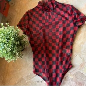 Red and black checkered bodysuit